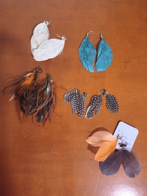 Handmade feather earrings set of 5 pairs