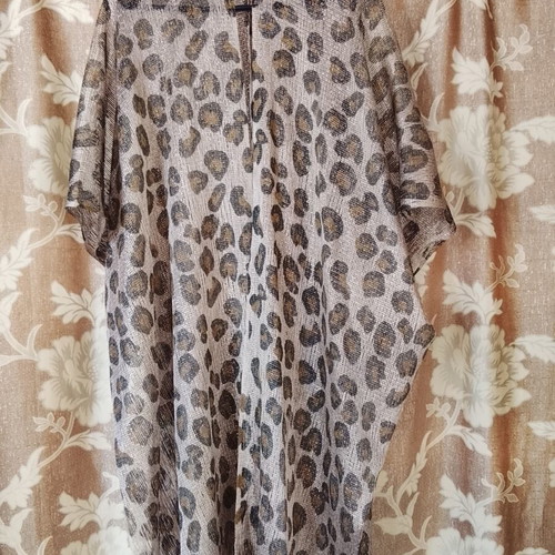 Metallic leopard kimono with fringes, one size