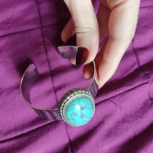 Bracelet silver with turquoise stone boho chic festival hippie used