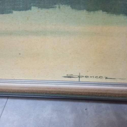 Vintage oil painting used on canvas Spencer 88x47 boat