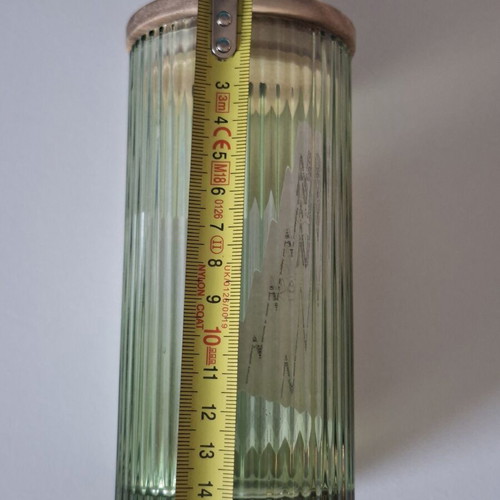 Glass cup with wooden lid and glass straw, green, 330 ml