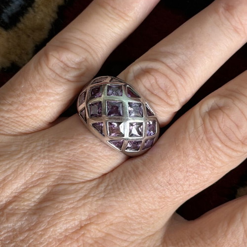 Vintage Handmade Ring with Amethyst Size 56-59, Silver 925