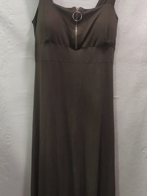amBer khaki olive midi dress with O-ring zipper, size L