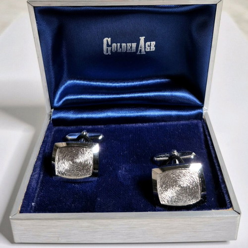 Vintage Golden Age cufflinks new, silver tone with geometric design