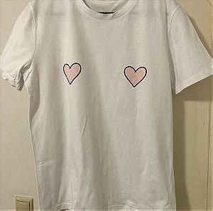 Τ-shirt λευκο με 2 καρδούλες size S