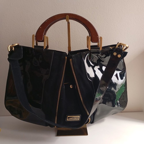 Jimmy Choo Maia leather shoulder bag used, black, 50x31 cm