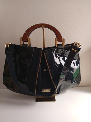 Jimmy Choo Maia δερμάτινη γυναικεία τσάντα ώμου μεταχειρισμένη, μαύρη, 50x31 εκ