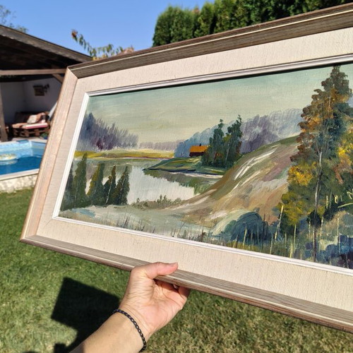 Vintage Scandinavian original oil painting on canvas