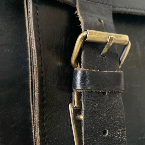 Leather messenger style backpack used, black