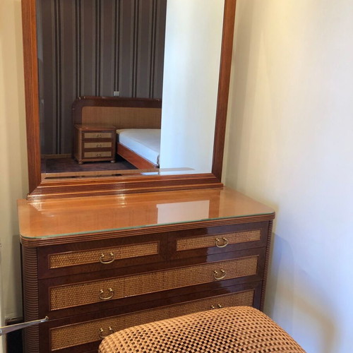 Bedroom set used with two single beds, nightstands and dressing table