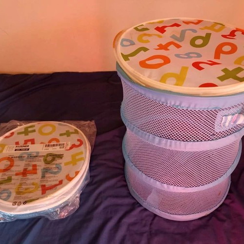 IKEA Kid Laundry Mesh Basket with Lid, Blue, new