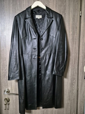 Lapel women's leather coat L like new, black vintage