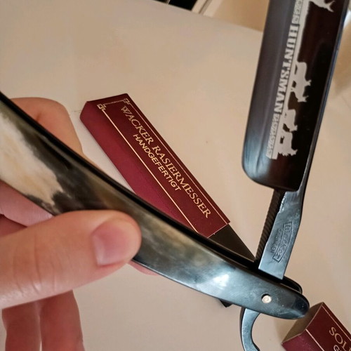 Wacker Huntsman 7/8+ Extra Full Hollow straight razor NOS unused with buffalo horn handle