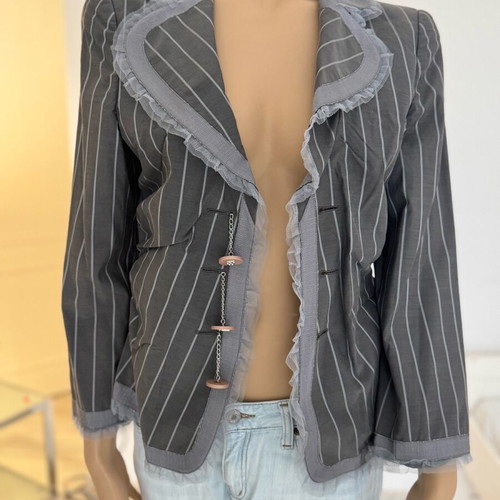 Emporio Armani gray striped blazer XL fitted 3/4 sleeve like new