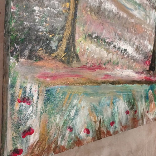Painting Spring Landscape with Girl new 70x90