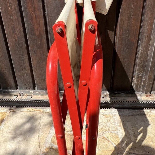 Set of 4 folding canvas chairs, metal frame, yellow and red