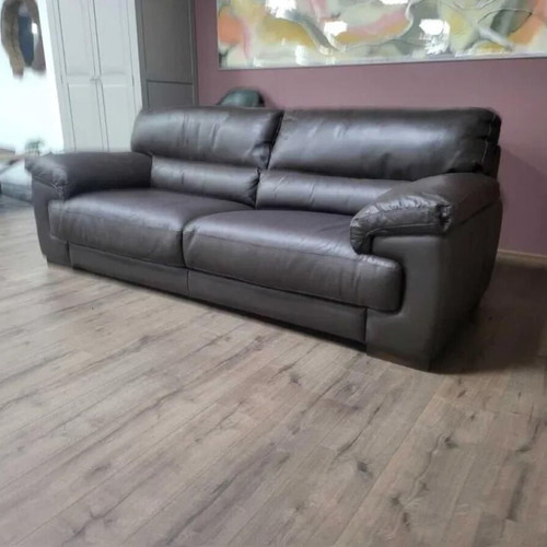 Dark brown leather three-seater sofa new, 100% genuine leather