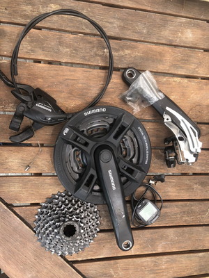 Σετ ανταλλακτικών ποδηλάτου Shimano Altus FC-M171 μεταχειρισμένο με κασέτα 7/8 ταχυτήτων και κοντέρ Ventura