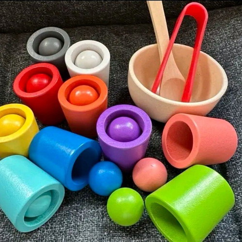 Educational wooden color sorting toy with beads new