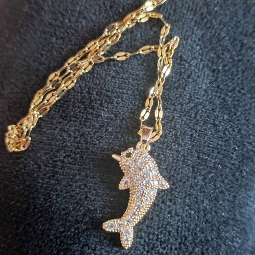 Dolphin Necklace new, stainless steel, gold color