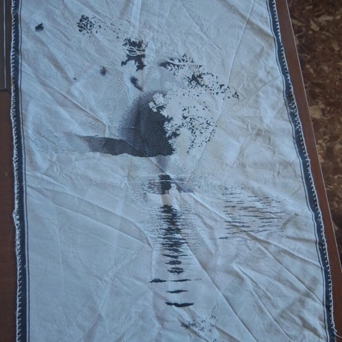 Vintage silk tapestry used, Chinese traditional night landscape
