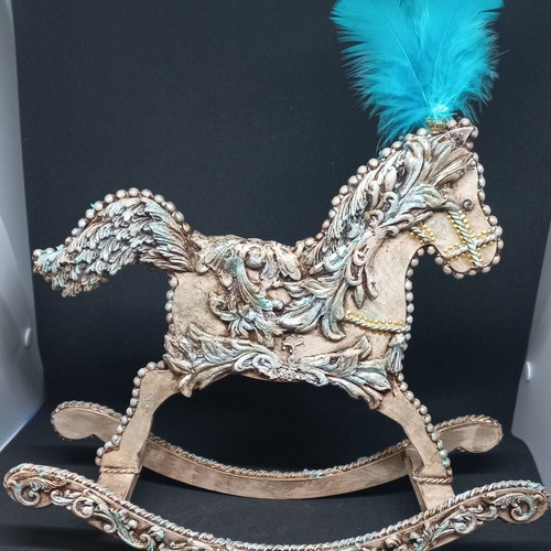 Wooden decorative rocking horse new with clay details