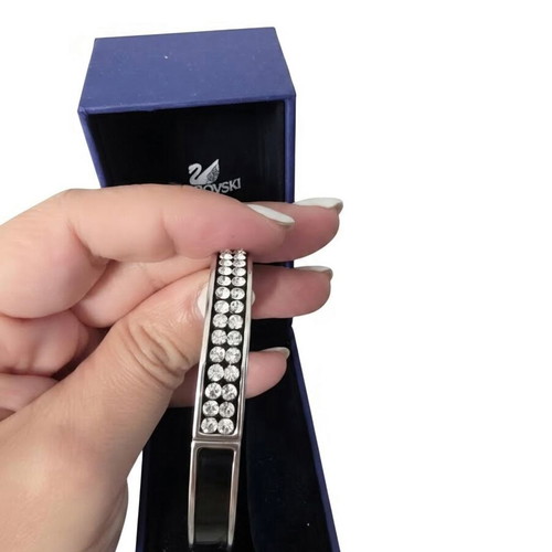 Swarovski bracelet with crystals and black leather like new