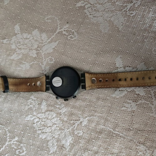 Swatch Irony Black Cup watch used with black leather strap