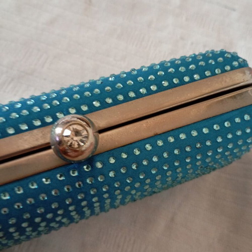Clutch bag blue with strass and chain like new