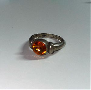 Δαχτυλίδι ασημένιο με πορτοκαλί πέτρα