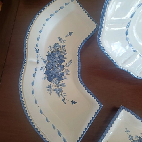 Vintage dinnerware set of 6 pieces white and blue with hand-painted flowers, like new