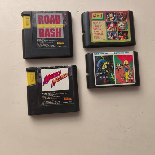 Sega Mega Drive Genesis game bundle used with Road Rash, Marble Madness, 4 in 1, Shadow Dancer