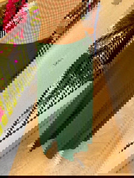 ΖARA λινή πράσινη φούστα μακριά σε medium