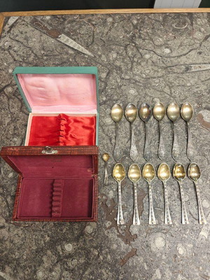 Silver spoon set 925 with gold plating, used, 2 pcs