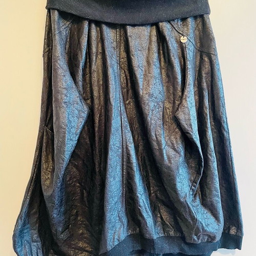 Attrattivo black crinkled asymmetric midi skirt like new, size Small