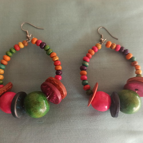 Boho earrings colorful like new, wooden summer style