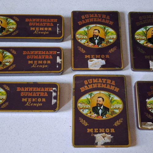 Dannemann Sumatra Menor vintage metal cigar boxes set of 7