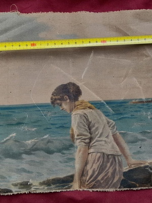 Oil painting on canvas used, woman by the sea 32x25cm