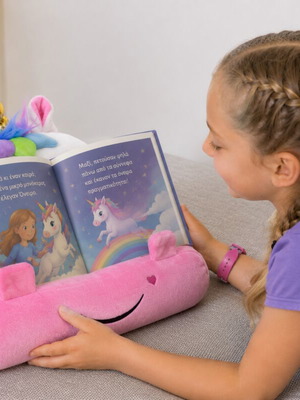 Cuddly Reader Unicorn reading pillow and tablet stand for kids