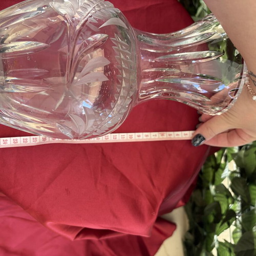 Crystal decorative vase with carved design, height 28 cm, like new