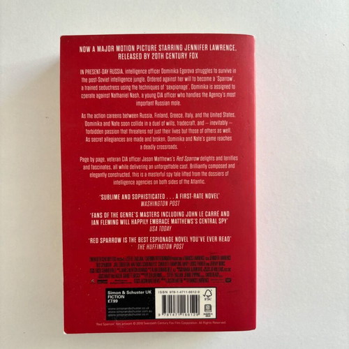 Red Sparrow book by Jason Matthews like new