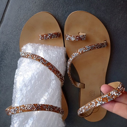 Exe sandals like new, gold and silver leather, size 38