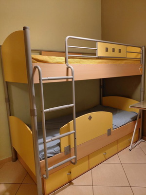 Cilek bunk bed with third storage bed, soft yellow and beige
