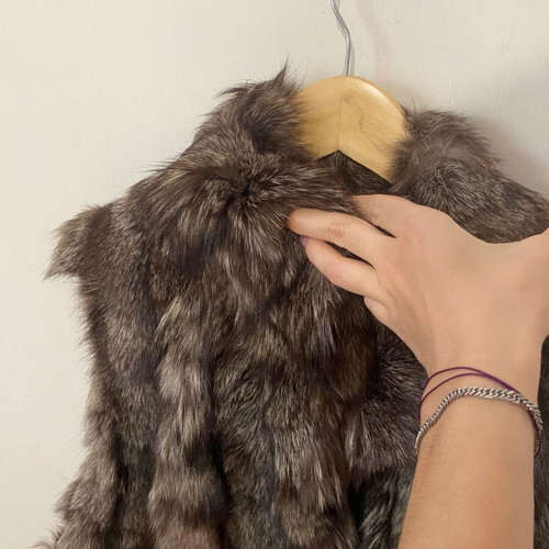 Silver Fox Fur Vest used, unisex, size M-L