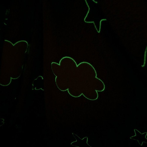 Grey baby fleece blanket with glowing stars and clouds like new