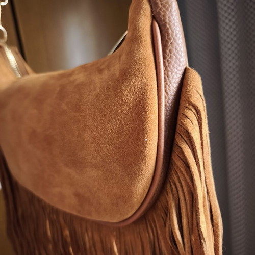 Women's Shoulder Bag New, Natural Suede, Genuine Leather, Brown