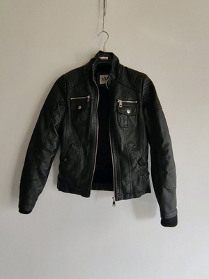 Black faux leather biker jacket with fur lining used