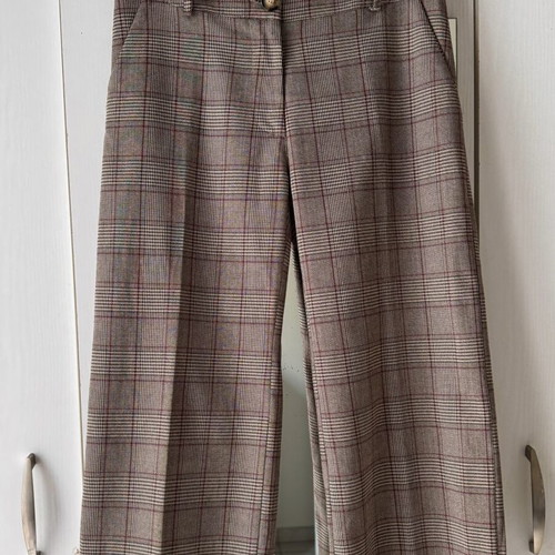 Plaid cropped culottes wide leg trousers, size S