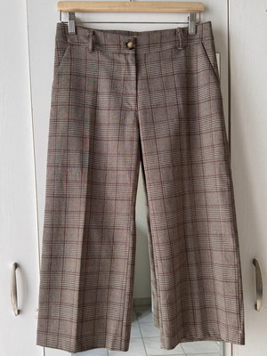 Plaid cropped culottes wide leg trousers, size S