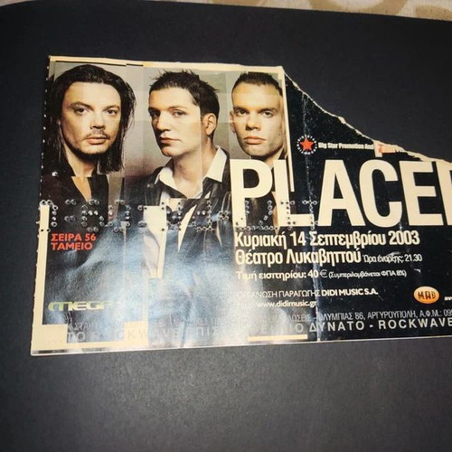Placebo ticket September 14th 2003 used, Lycabettus theater